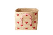Barnerom - Rice Raffia Basket with Handles - Hearts - BSRAT-30HEA