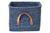 Barnerom - Rice Small Square Raffia Basket with Leather Handles - BSRAT-30B
