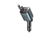 Mobil - Andre tilbehør - Joyroom JR-CCL05 30W 4-in-1 Car Charger with 2 Built-in Retractable Cables - Dark Gray - JR-CCL05
