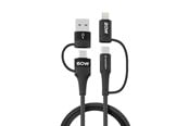 USB - Wozinsky WNBAA 4in1 Cable 2x USB-C 1x USB-A 1x Lightning 60W 1 m - Black - 5907769308819