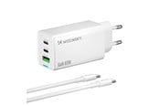 Mobil - Adaptere og ladere - Wozinsky GaN 65W Charger with USB-A 2xUSB-C Ports with 65W USB-C Cable - White - 5907769383922