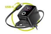 Mobil - Adaptere og ladere - Mobile Origin 65W GaN Display Charger PW3 - USB-C Self-Retracting Cable + USB-C + USB-A - MO-65WDCH-PW3