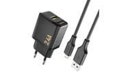 Mobil - Adaptere og ladere - Dudao A23LEU 2.4A GaN EU USB-A wall charger with USB-A cable - Lightning - black - 6976625334032