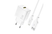Mobil - Adaptere og ladere - Dudao A23LEU 2.4A GaN EU USB-A wall charger with USB-A cable - Lightning - white - 6976625334025