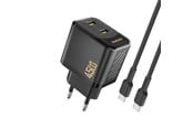 Mobil - Adaptere og ladere - Dudao A28PCEU PD 45W GaN 2xUSB-C Wall Charger with USB-C Cable - Black - 6976625334315