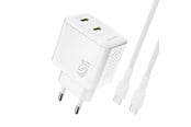 Mobil - Adaptere og ladere - Dudao A28PCEU PD 45W GaN 2xUSB-C Wall Charger with USB-C Cable - White - 6976625334308