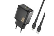 Mobil - Adaptere og ladere - Dudao A26LEU PD 20W GaN USB-C Wall Charger with USB-C Cable - Lightning - Black - 6976625334070