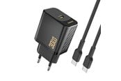 Mobil - Adaptere og ladere - Dudao A27PCEU PD 30W GaN USB-C Wall Charger with USB-C Cable - Black - 6976625334193