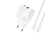 Mobil - Adaptere og ladere - Dudao A27TCEU PD 30W GAN USB-A USB-C wall charger with USB-C cable - white - 6976625334223