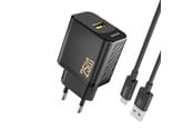 Mobil - Adaptere og ladere - Dudao A27STEU 25W GaN USB-A Wall Charger with USB-A - USB-C - Black Cable - 6976625334889