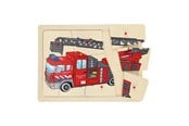 Puslespill - Playwood Wooden Knob Puzzle Fire Brigade 9 pcs. Tre - RS241-BRA