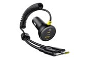 Mobil - Adaptere og ladere - Baseus Circular 60W USB-A + USB-C Car Charger with Built-in Lightning + USB-C Cable 1.4m - Black - C00035902121-01