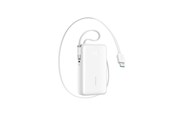 Nødlader - Joyroom JR-PR2 35W 10000mAh Power Bank with Retractable USB-C Cable and Built-in Lightning Cable - White Nødlader - Hvit - 10000 mAh - JR-PR2 white