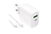 Mobil - Adaptere og ladere - Puro Daily Prolite 45W USB-C USB-A Power Delivery Charger with USB-C Cable - White - PUTCUSBAC45WDYKCCWHI