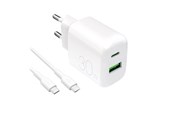 Mobil - Adaptere og ladere - Puro PROLITE 30W USB-A / USB-C Wall Charger + USB-C - USB-C 1.2m Cable - White - PUTCUSBAC30WDYKCCWHI