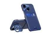 Mobil - Deksel og etui - Hurtel Leather Stand Case for iPhone 14 Plus Cover Card Wallet with Stand Blue - 9145576269688