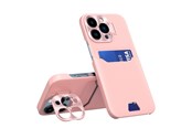 Mobil - Deksel og etui - Hurtel Leather Stand Case for iPhone 14 Pro Card Wallet Cover with Stand Pink - 9145576269701