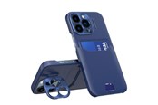 Mobil - Deksel og etui - Hurtel Leather Stand Case for iPhone 14 Pro Cover Card Wallet with Stand Blue - 9145576269718