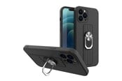 Mobil - Deksel og etui - Hurtel Ring Case silicone Case with a Finger Grip and stand for Samsung Galaxy A73 Black - 5907769341144