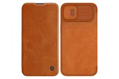 Mobil - Deksel og etui - Nillkin Qin Leather Pro Case iPhone 14 Plus Case Camera Cover Holster Cover Flip Case Brown - 6902048248984