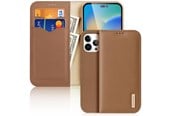 Mobil - Deksel og etui - Dux Ducis  Hivo Leather Flip Case Genuine Leather Cover Card & Document Wallet iPhone 14 Pro Max Brown - 6934913033067