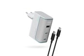 Mobil - Adaptere og ladere - CUKTECH AD1003EU 100W GaN 2x USB-C + USB-A Wall Charger with Cable - White - CKAD1003EUGW
