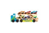 Leketøysbil - Melissa & Doug Wooden Vehicles Car Carrier Mega Race Car - 6073486