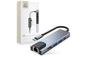 USB-hub - Tech-Protect V3 5in1 USB-C - USB-A 3.0 / USB-A 2.0 / USB-C / HDMI / RJ45 - grey USB-hub - USB 2.0 - 6 porter - Grå - 9589046919312