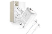 Mobil - Adaptere og ladere - Tech-Protect  C20W USB-C PD 20W / USB-A QC 3.0 Mains Charger with USB-C / Lightning Cable - White - 9490713929124