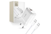 Mobil - Adaptere og ladere - Tech-Protect  C20W USB-C PD 20W / USB-A QC 3.0 Network Charger with USB-C / USB-C Cable - White - 9490713930373