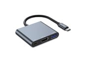 USB-hub - Tech-Protect V1 3in1 USB-C - USB-A 3.0 / USB-C PD 100W / HDMI 4K 30Hz - Grey USB-hub - USB 3.0 - 3 porter - Grå - 9490713935248
