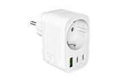 Diverse kabel - Puro 30W Power Delivery Charger with Schuko Plug and Socket 2x USB-C + 1x USB-A - White - PUTCSPUSBA2C30WWHI