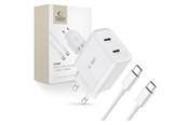 Mobil - Adaptere og ladere - Tech-Protect C20W AC Charger 2x USB-C PD 20W with USB-C / USB-C Cable - White - 9319456607291