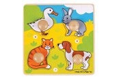 Puslespill - Bigjigs Wooden My First Knob Puzzle Pets - 4 pcs. Tre - BJ224