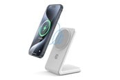 Mobil - Adaptere og ladere - CRONG MagSpot Stand - 2-in-1 Wireless Charger with MagSafe for iPhone and AirPods - White - CRG-MSS-WHT