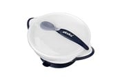 Babyutstyr - Akuku Suction bowl with spoon WHITE/NAVY BLUE - A0503