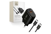 Mobil - Adaptere og ladere - Tech-Protect NCA45W-GAN 2-Ports 45W AC Charger with USB-C Cable - Black - 5906302336005