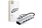 USB-hub - Tech-Protect HB03 HUB Adapter 5in1 USB-C + USB2.0 + USB3.0 + RJ45 - Grey USB-hub - USB 3.0 - 5 porter - Grå - 5906302360567
