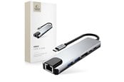 USB-hub - Tech-Protect HB02 HUB Adapter 6in1 USB-C + USB2.0 + USB3.0 + HDMI 4K 30Hz + RJ45 + PD100W - Grey USB-hub - USB 3.0 - 6 porter - Grå - 5906302360574