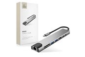 USB-hub - Tech-Protect USB Hub HB09 8in1 TYPE-C + USB-A 3.0 + USB-C 3.0 + HDMI 4K 60HZ + SD/TF + PD100W + RJ45 1000 MB/S - Grey USB-hub - USB 3.0 - 8 porter - Grå - 5906302340033