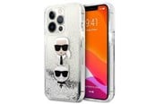 Mobil - Deksel og etui - Karl Lagerfeld Liquid Glitter Karl&Choupette Head case for iPhone 13 Pro / iPhone 13 - silver - 3666339028916