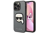 Mobil - Deksel og etui - Karl Lagerfeld Saffiano Karl's Head Patch Case for iPhone 14 Pro - Silver - 3666339077099