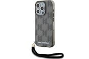 Mobil - Deksel og etui - Karl Lagerfeld IML Mono KL Pattern & Cord case for iPhone 15 Pro - black - 3666339258269