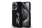 Mobil - Deksel og etui - Karl Lagerfeld Silicone Metal Script Logo case for iPhone 15 Pro - black - 3666339253363