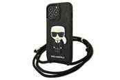 Mobil - Deksel og etui - Karl Lagerfeld Leather Monogram Patch and Cord Iconik Case for iPhone 13 Pro / 13 - Black - 3666339049904