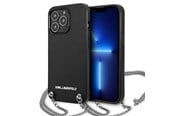 Mobil - Deksel og etui - Karl Lagerfeld Leather Textured and Chain Case for iPhone 13 Pro Max 6.7" - Black - 3666339049959