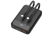 Nødlader - Deltaco PB-CC100 Powerbank | 2x USB-C cables built-in | 1x USB-A & 1x USB-C Ports | PD | Black - 10000 mAh - PB-CC100
