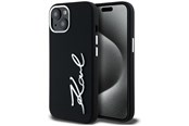 Mobil - Deksel og etui - Karl Lagerfeld Silicone Metal Script Logo iPhone 15 Case - Black - 3666339253349