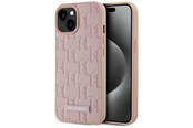 Mobil - Deksel og etui - Karl Lagerfeld Leather Monogram Metal Logo MagSafe iPhone 15 Case - Pink - 3666339253905