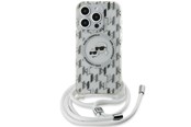 Mobil - Deksel og etui - Karl Lagerfeld IML Crossbody Monogram Karl & Choupette Head MagSafe Case for iPhone 15 Pro - Transparent - 3666339286866